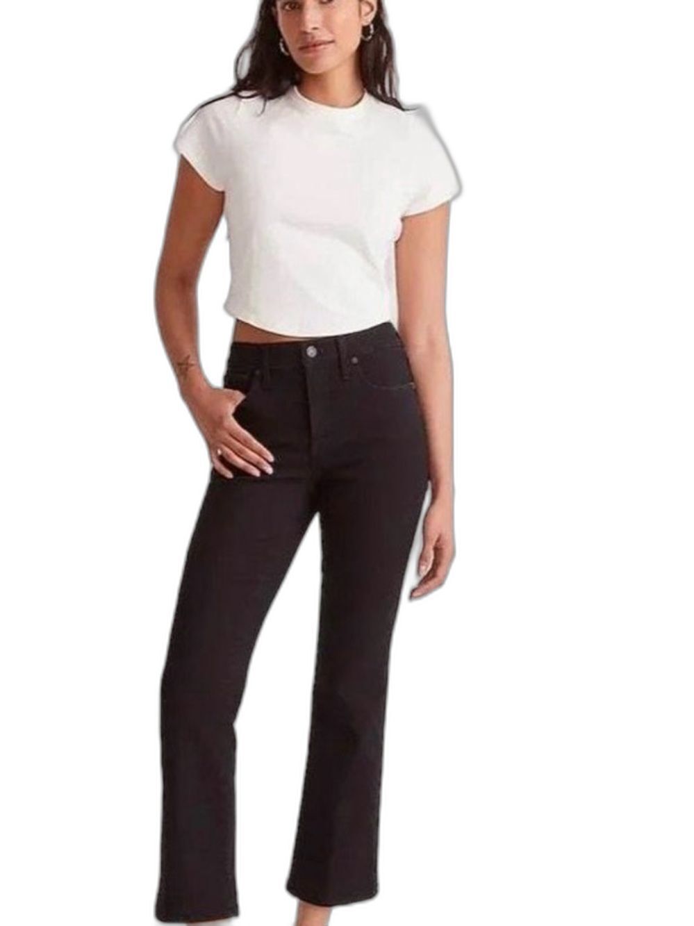 Madewell Mid-Rise Kick Out Crop Jeans Black Rinse Stretch Size 27T Tall